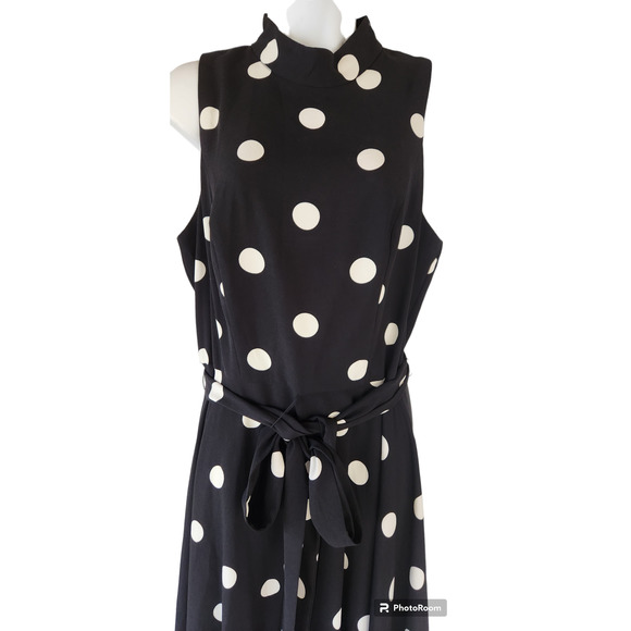 SLNY SL Fashions NY Polka Dot Belted Sleeveless Midi Dress 12 - Picture 2 of 5